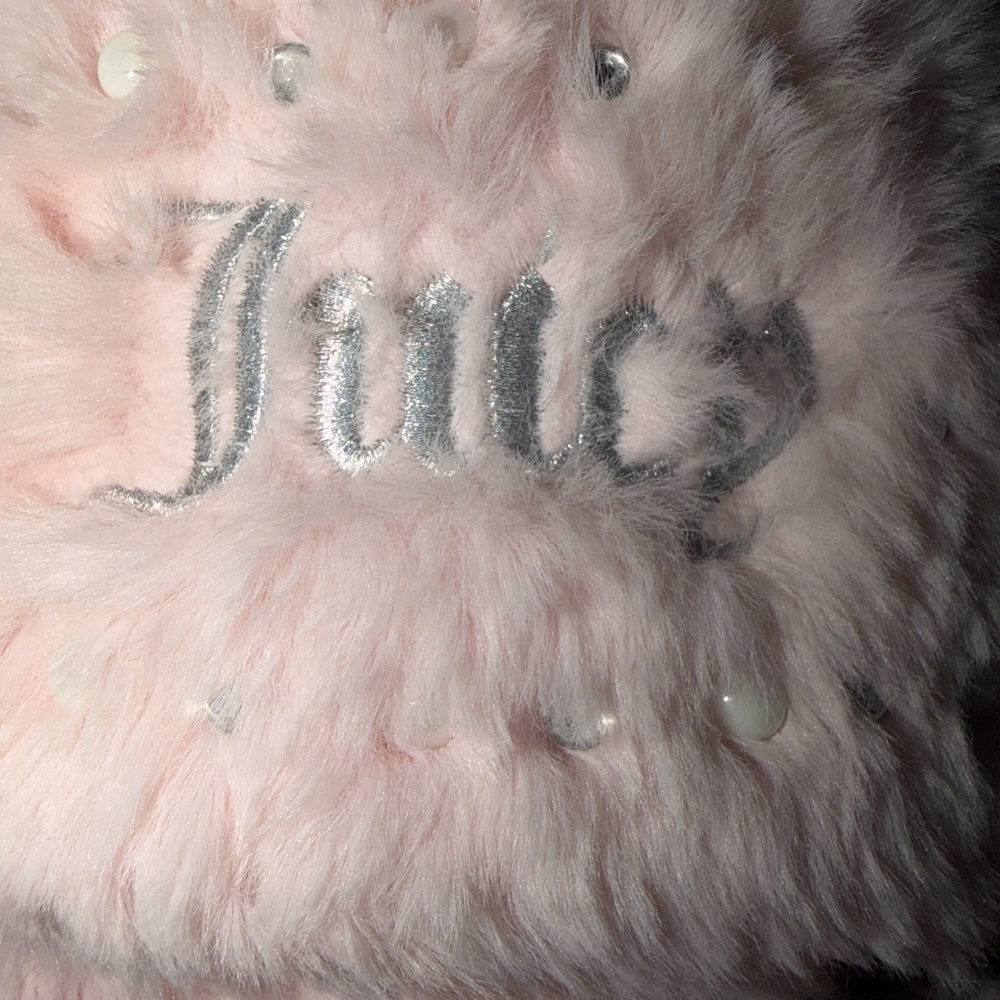 Juicy Couture GYANNA 2 Rhinestone Logo Faux Fur Pink Slide Slippers - Picture 4 of 7